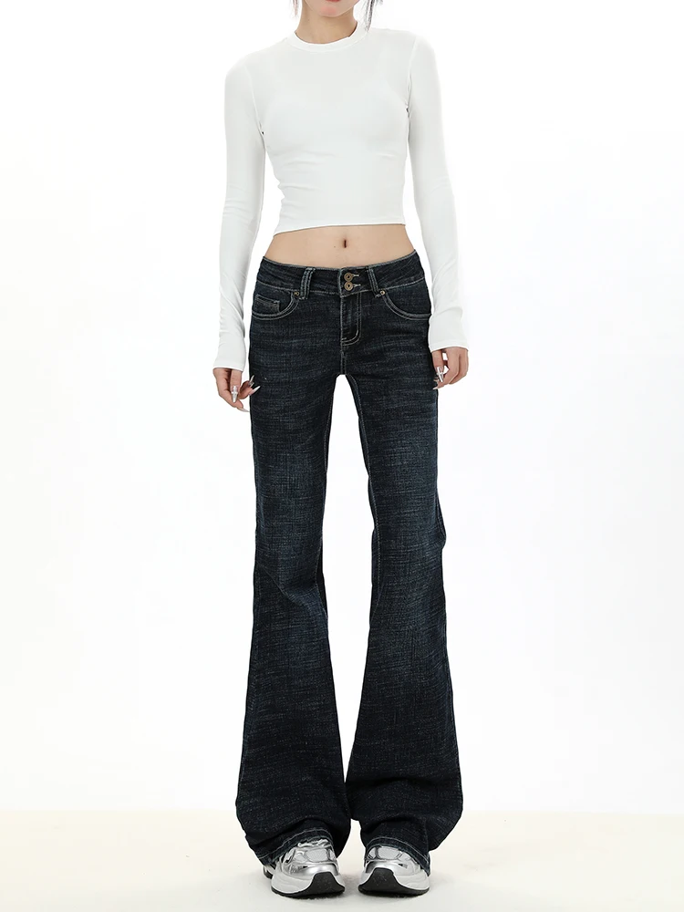 

Американские ретро-джинсы с низкой посадкой и расклешенными штанинами, женские, дизайнерские, облегающие, эластичные, длиной в пол