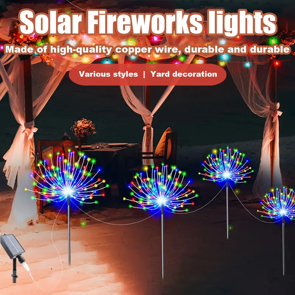 Luz Solar de fuegos artificiales para jardín al aire libre, carga automática, Material impermeable IP65, adecuado para campo, jardín, carretera, Villa, 4 unidades