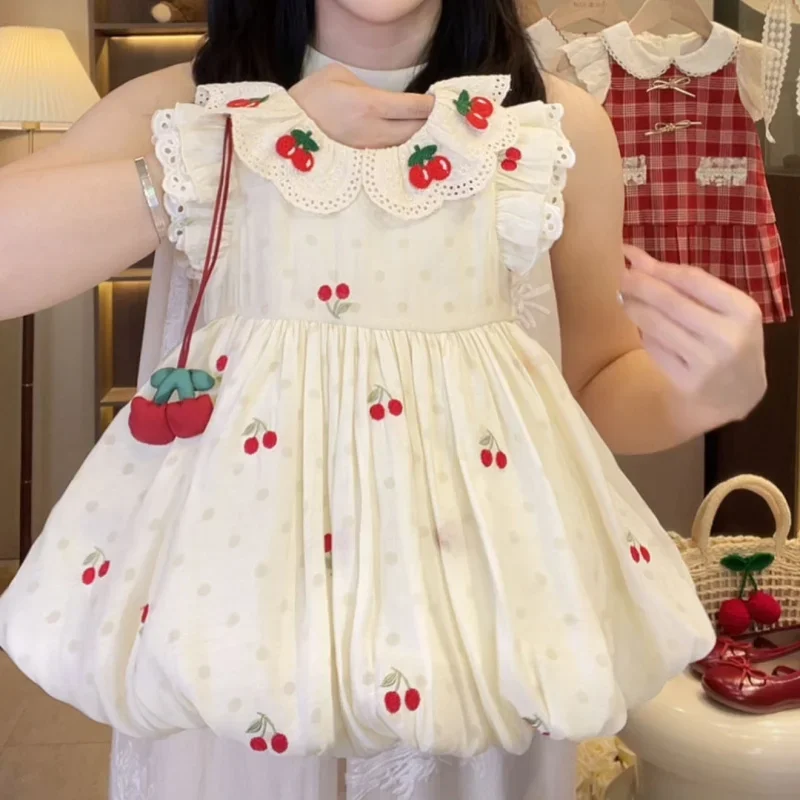 New Stylish Summer Princess Dress for Girls with Cherry Blossom Bud Lace