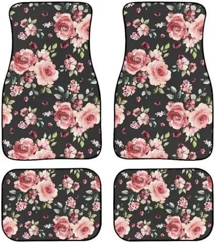 

Rose Floral Car Floor Mats - Universal Fit, Spring Blossom Design, Front & Rear Auto Accessories