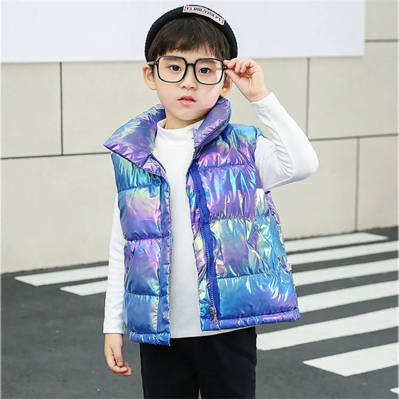 Winter Children\'s Stand Collar Vest Colorful Trend Thicken Girls Boys Vests Middle Large Children\'s Wash-free Down Jacket Vest