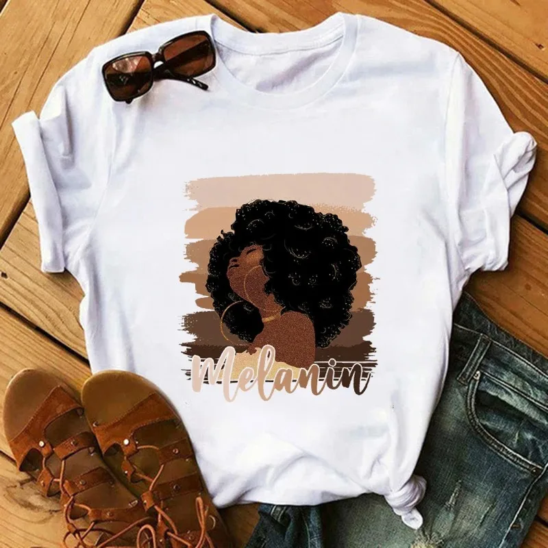 

Black Girls African White Fashion Women T-Shirts Harajuku Cartoon Clothing Short Sleeve Summer Tees Casual Female Tops O-Neck