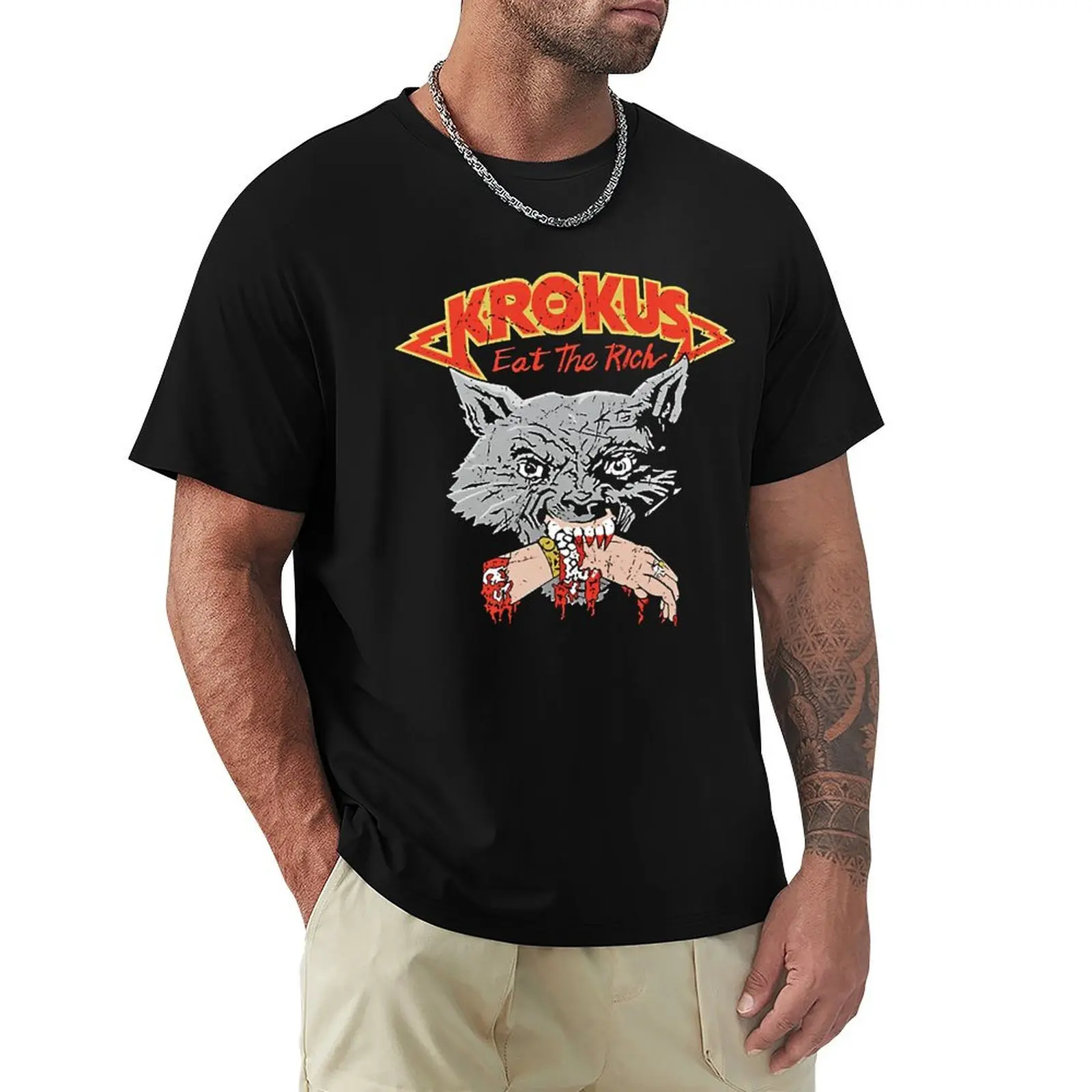 Camiseta KROKUS BAND tamanho grande, manga curta, casual
