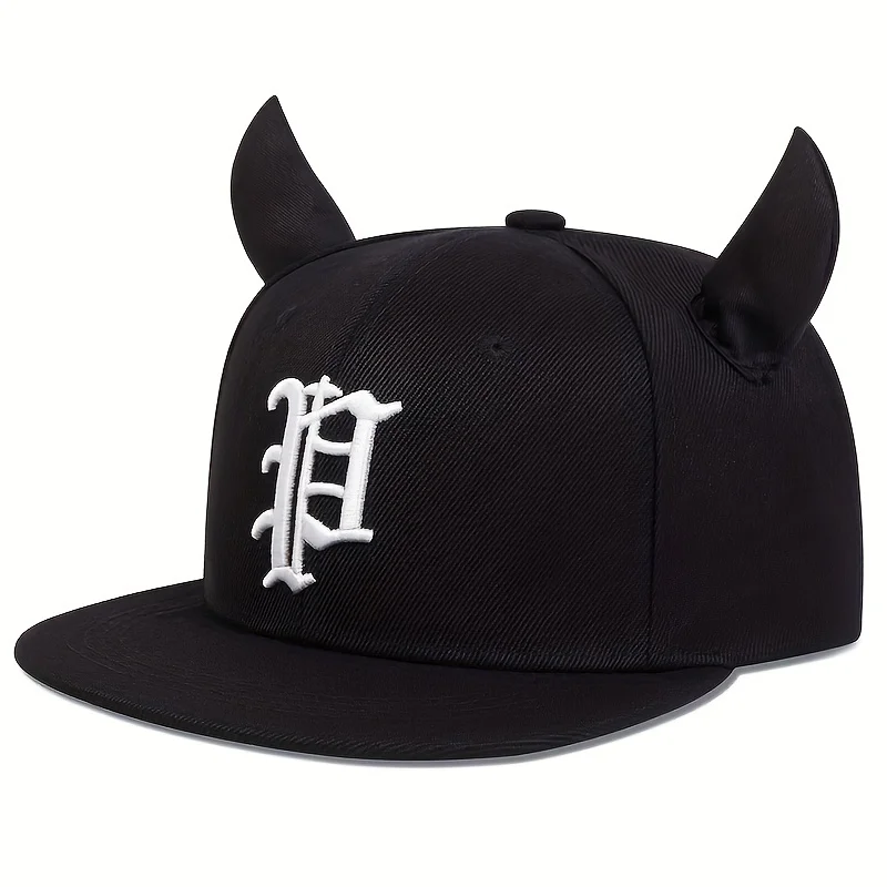 Fashion Hip Hop Baseball Cap P Letter Embroidery Hip Hop Cap Men Trucker Caps Cute Horns Sports Sun Hat Cotton Snapback hats