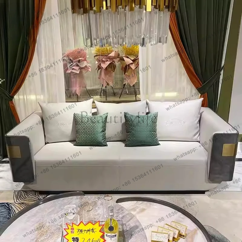 Italian leather light luxury 123 sofa combination luxury large apartment paint