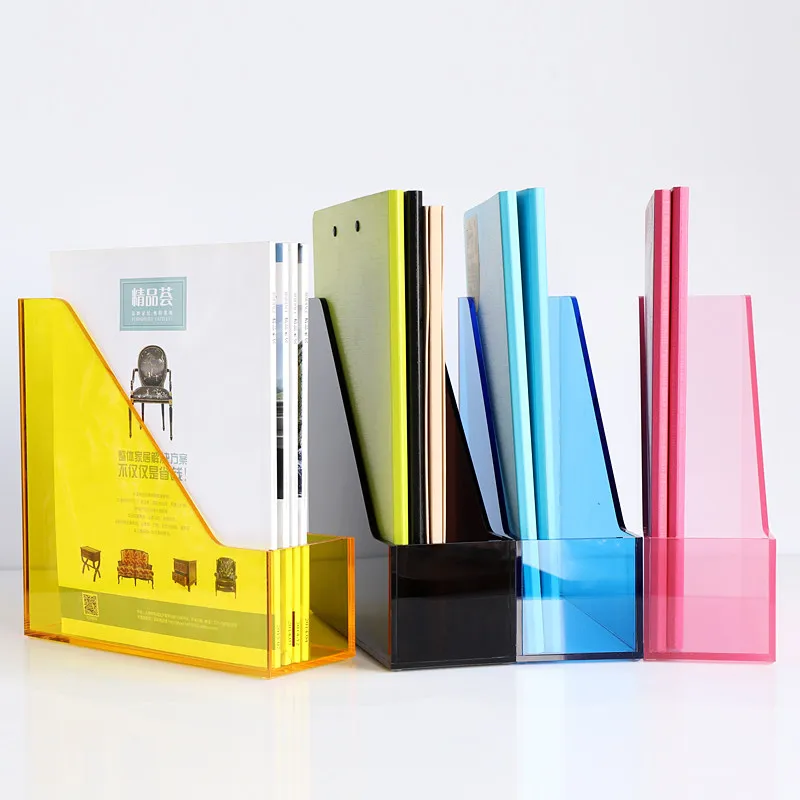 

Colorful Clear Acrylic A4 File Holder Desktop Multi-functional Bookends Document Organizer for Office Student Storage
