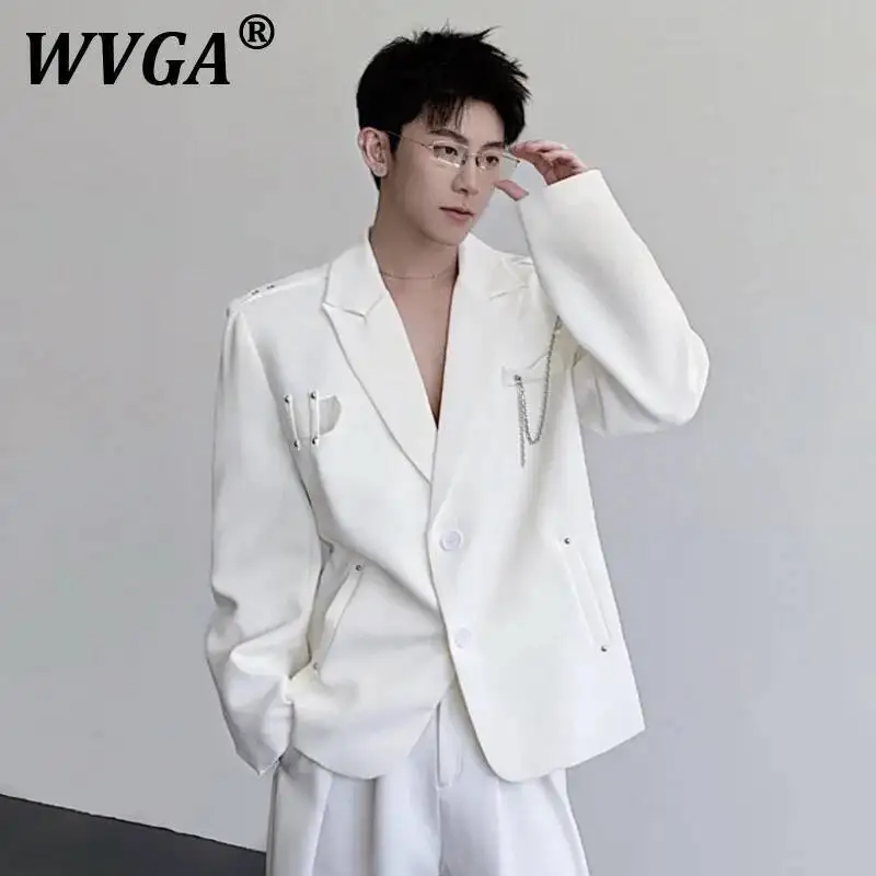 

WVGA Autumn Winter New Man Tide Pearl Chain Design Trendy Long Sleeve Blazer Jacket Niche Chic Casual Suit-Coats Ins Y2K W10538