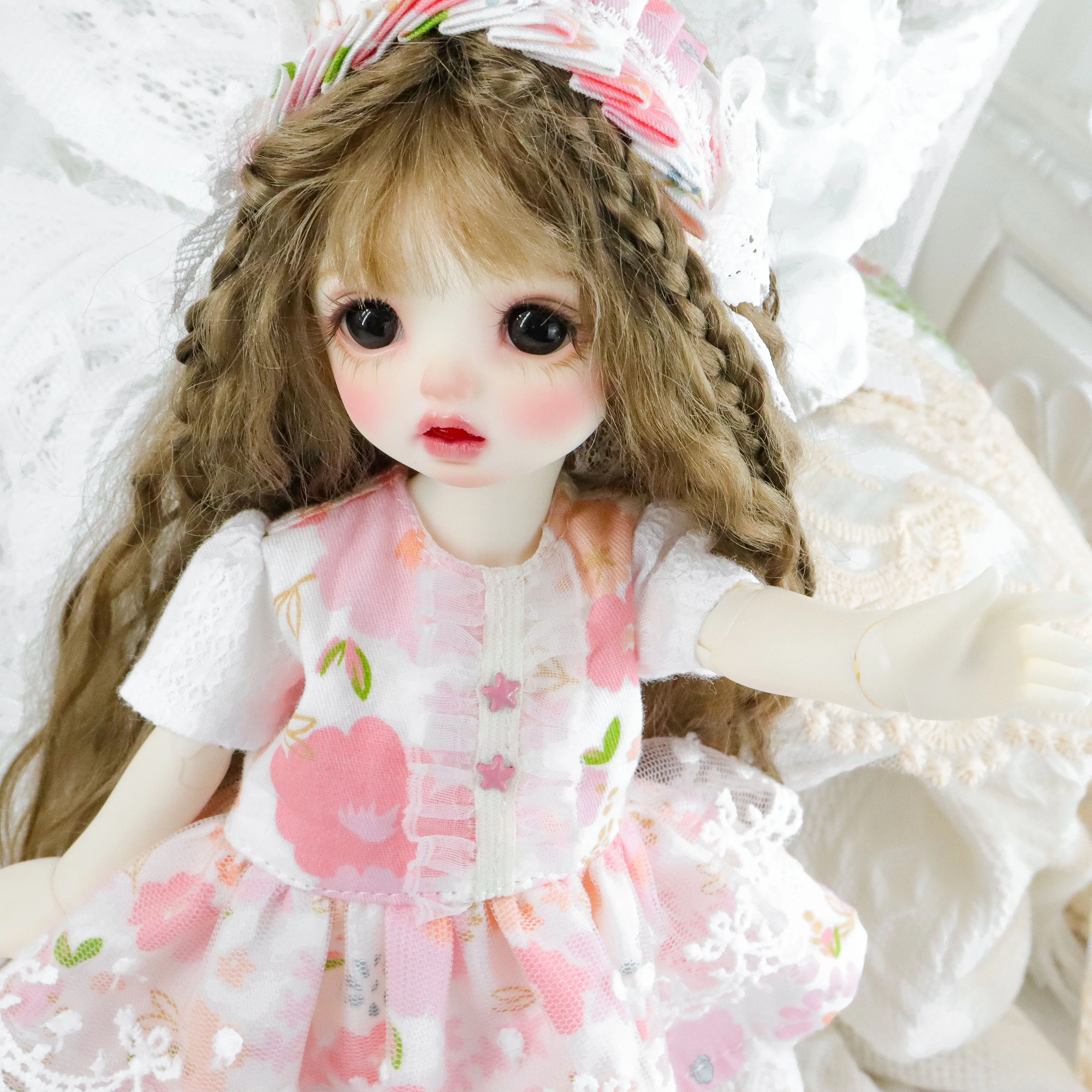 BJD doll clothes set suitable for 1/3 1/4 1/6 size bjd girl clothes cute pink floral dress doll accessories （two points）