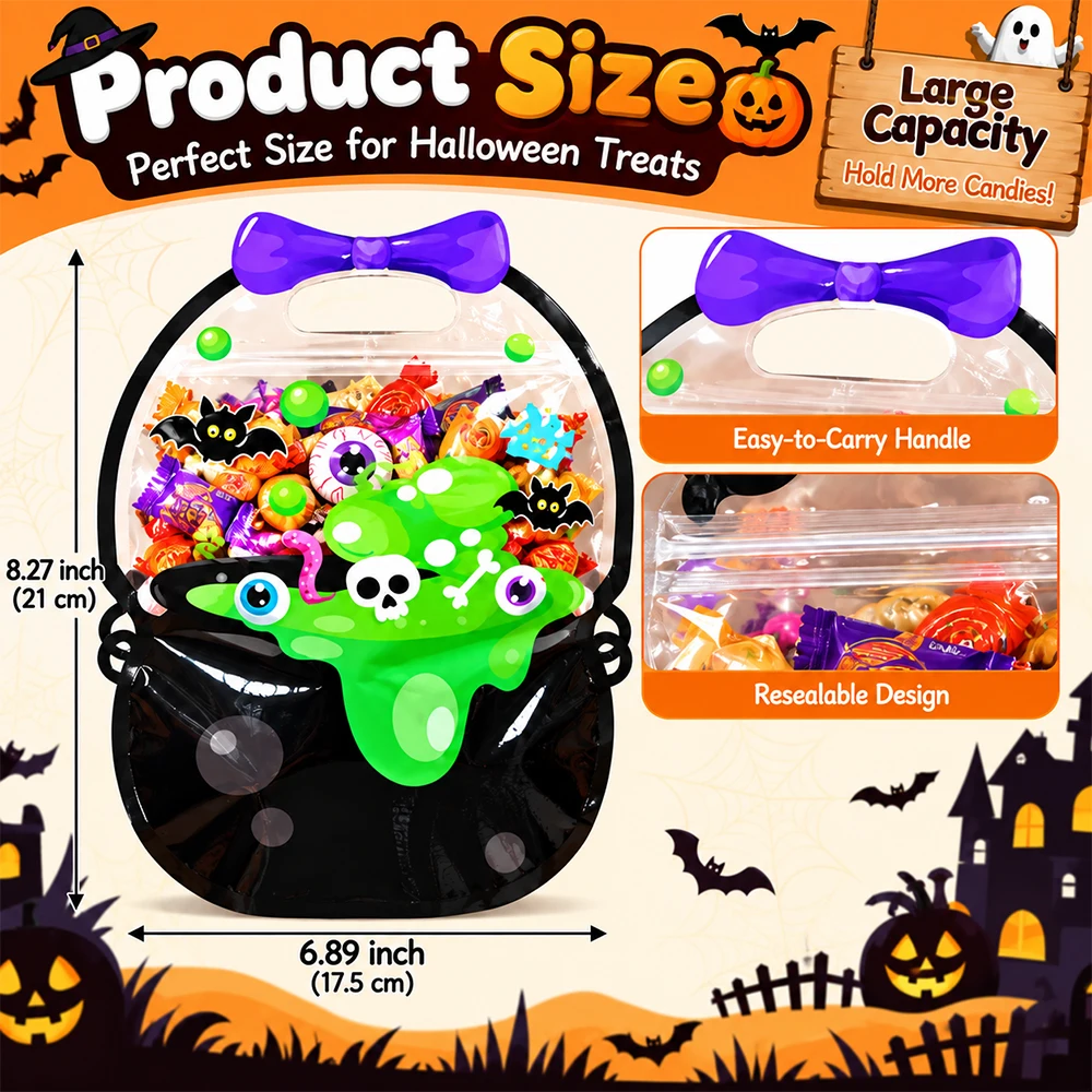 5/10/20 Stück Halloween-Süßigkeitentüten mit Griffen, wiederverschließbare Plastiktüten für „Trick or Treat“, große Geschenktüten für Süßigkeiten. – Detail 4