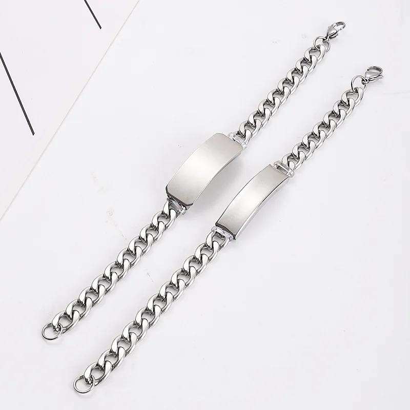 10PCS Mirror Polished Stainless Steel Bracelet Blank For Engraving To Record Metal ID Plate Bracelets For DIY