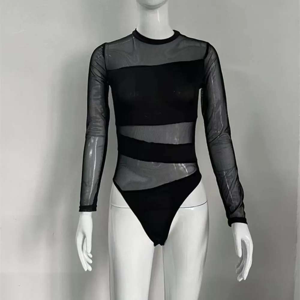 

Transparent Long Sleeve Lace Jumpsuit High Waist Seamless Underwear for Women Long Sleeve Romper Mesh Thin Shapewear Female