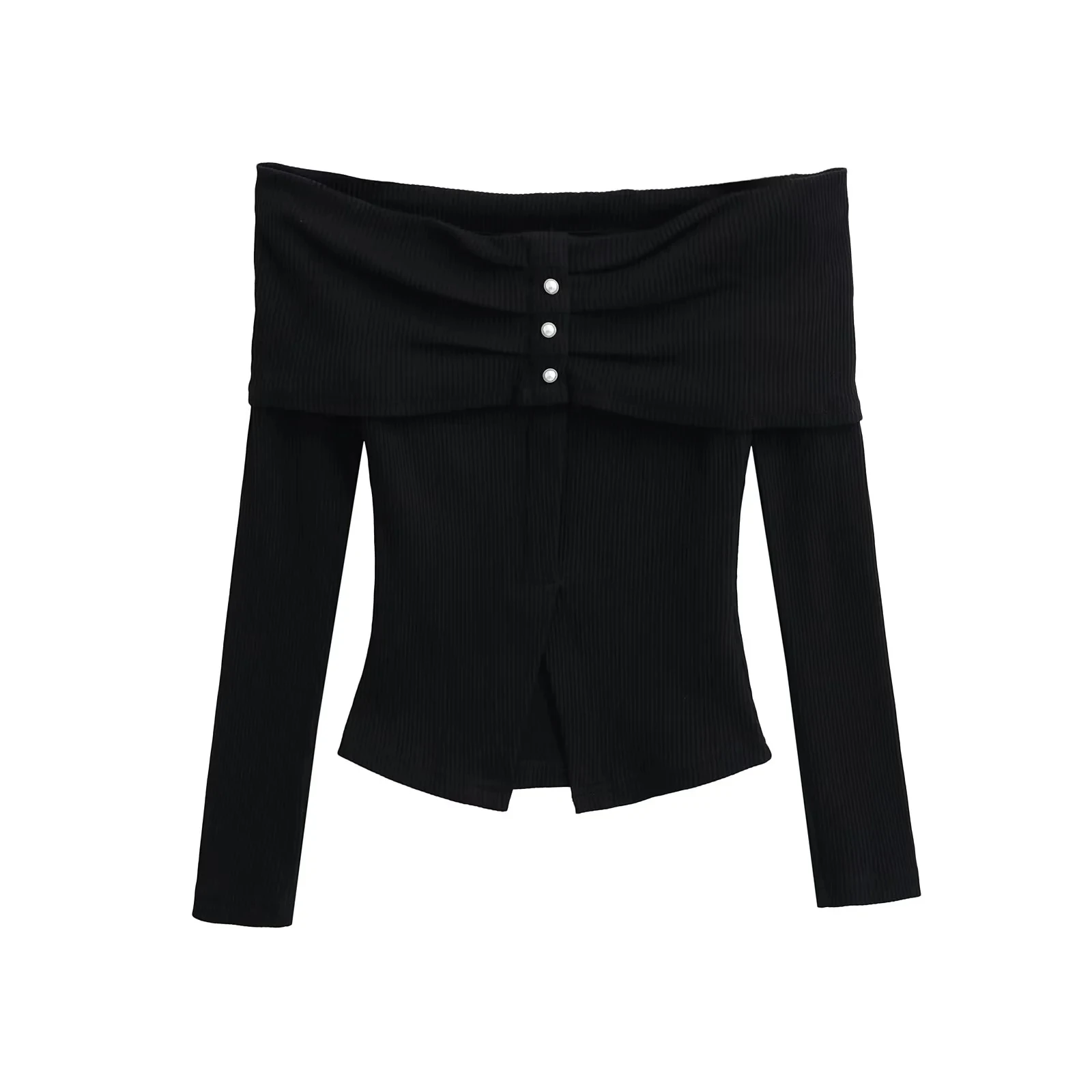 セクシーなロングスリーブワンショルダーTシャツ レディース 春秋デザイン スリムフィット セクシーなスリット入りワンワードカラートップ