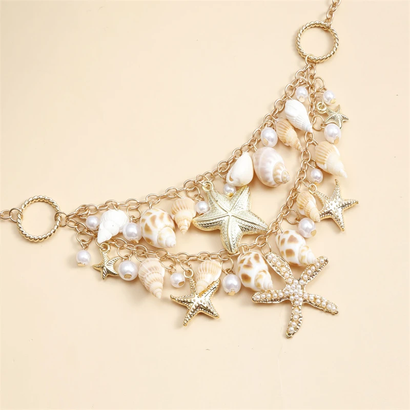 Böhmisches handgefertigtes Muschelarmband für Damen, elegantes Armband mit Imitationsperlenanhänger, Sommer-Strandschmuck, Geschenke – Detail 7