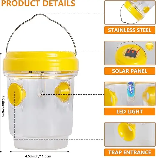 Solar Powered Fruit Fly Trap, Outdoor Insect & Wasp Catcher, Pest Control Tool for Orchard Garden