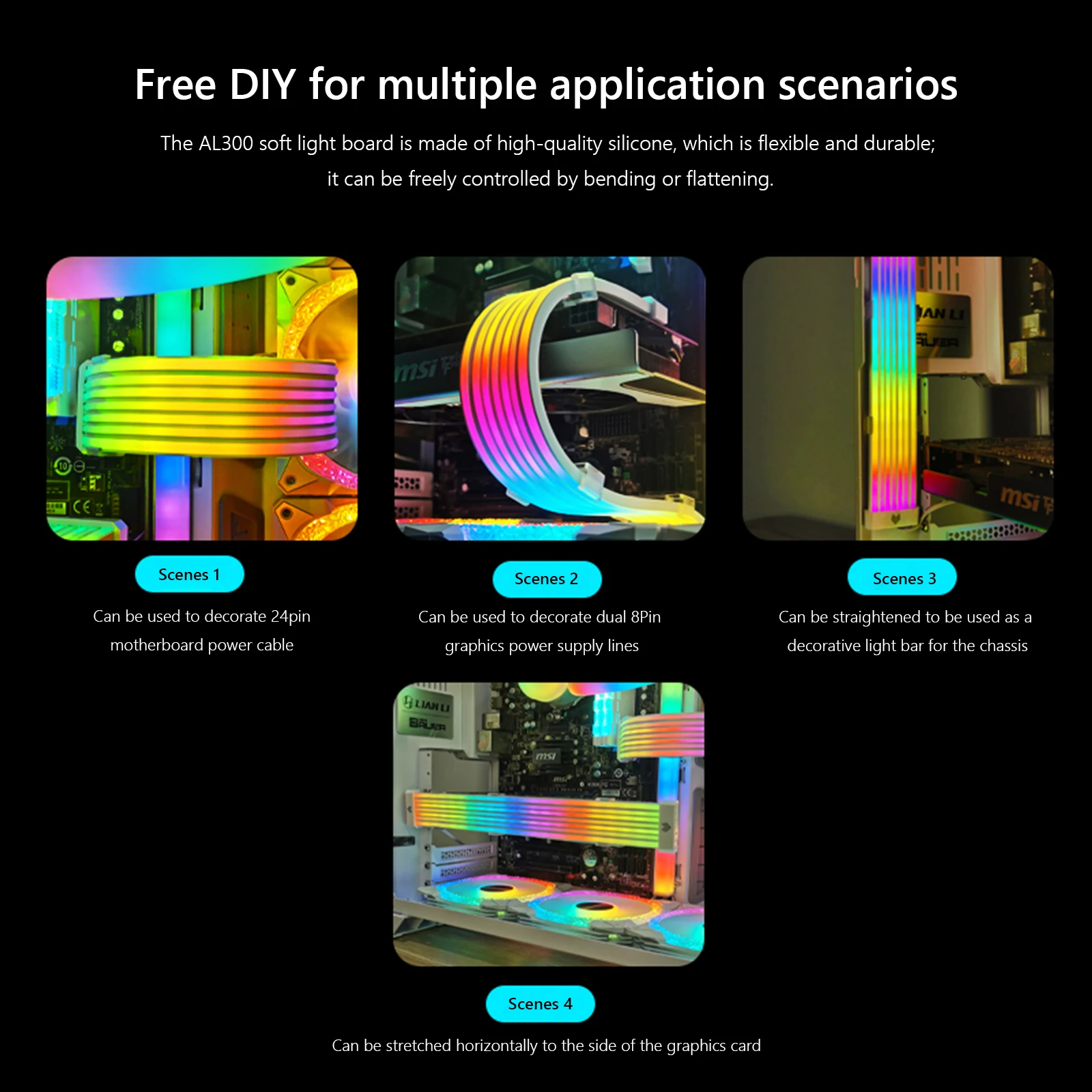 COOLMOON AOSOR Lamp Tape PC Backlight Flexible Mounting Light 5V ARGB Aura Sync Flexible Light Bar Bendable for 8P Graphics Card