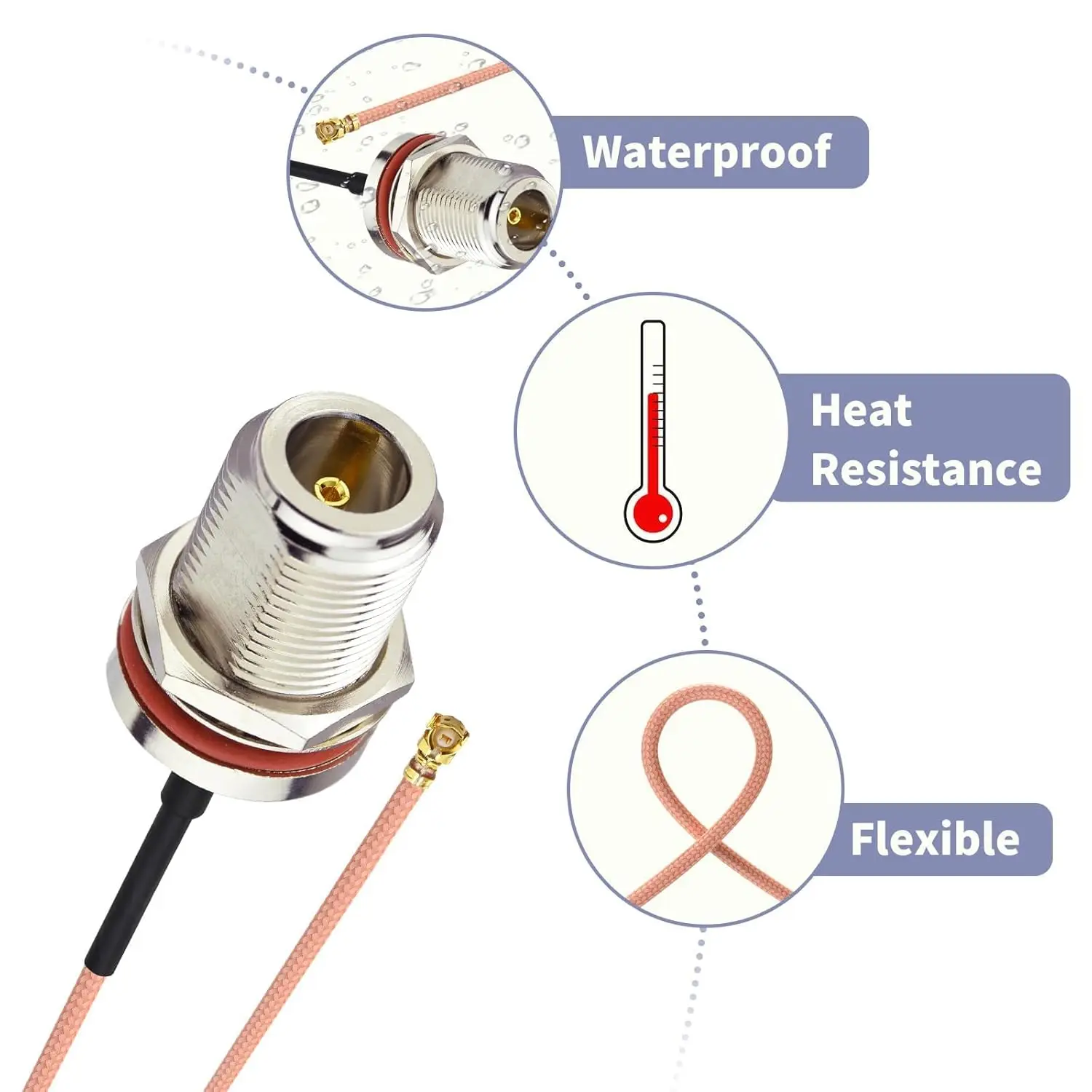 N-Buchse auf IPX/UFL RG178-Kabel, HF-Koaxialstecker, N-Typ-Mutter, Schottbuchse auf IPX-Pigtail für PCI-WLAN-Karte, WLAN-Router – Detail 3