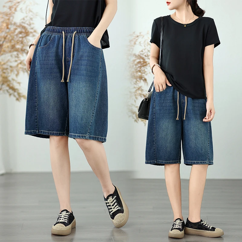 

Slimming A-Line Denim orts Women's Loose Fit High Waist Five-Quarter Length Summer Thin High Waist Wide Leg ort Pants
