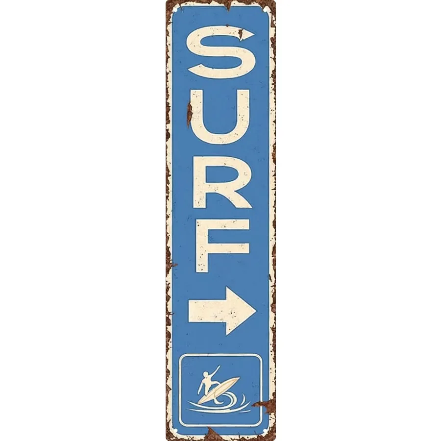 

Винтажный серфинг-пляж, вертикальная металлическая жестяная вывеска 4x16 дюймов, прочный металлический настенный рисунок для домашнего бара, кафе, уличный декор