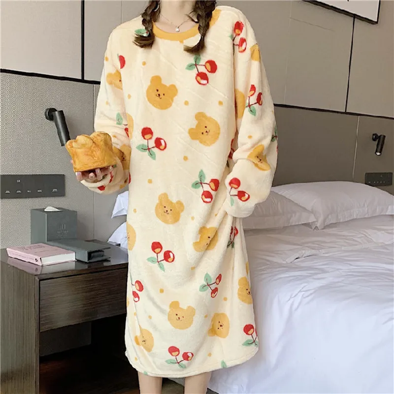 Maternity Winter Thickened Warm Pajamas Coral Velvet Robe Monthly Wearable Pregnant Women Clothing Cute Large Size Long-Sleeved