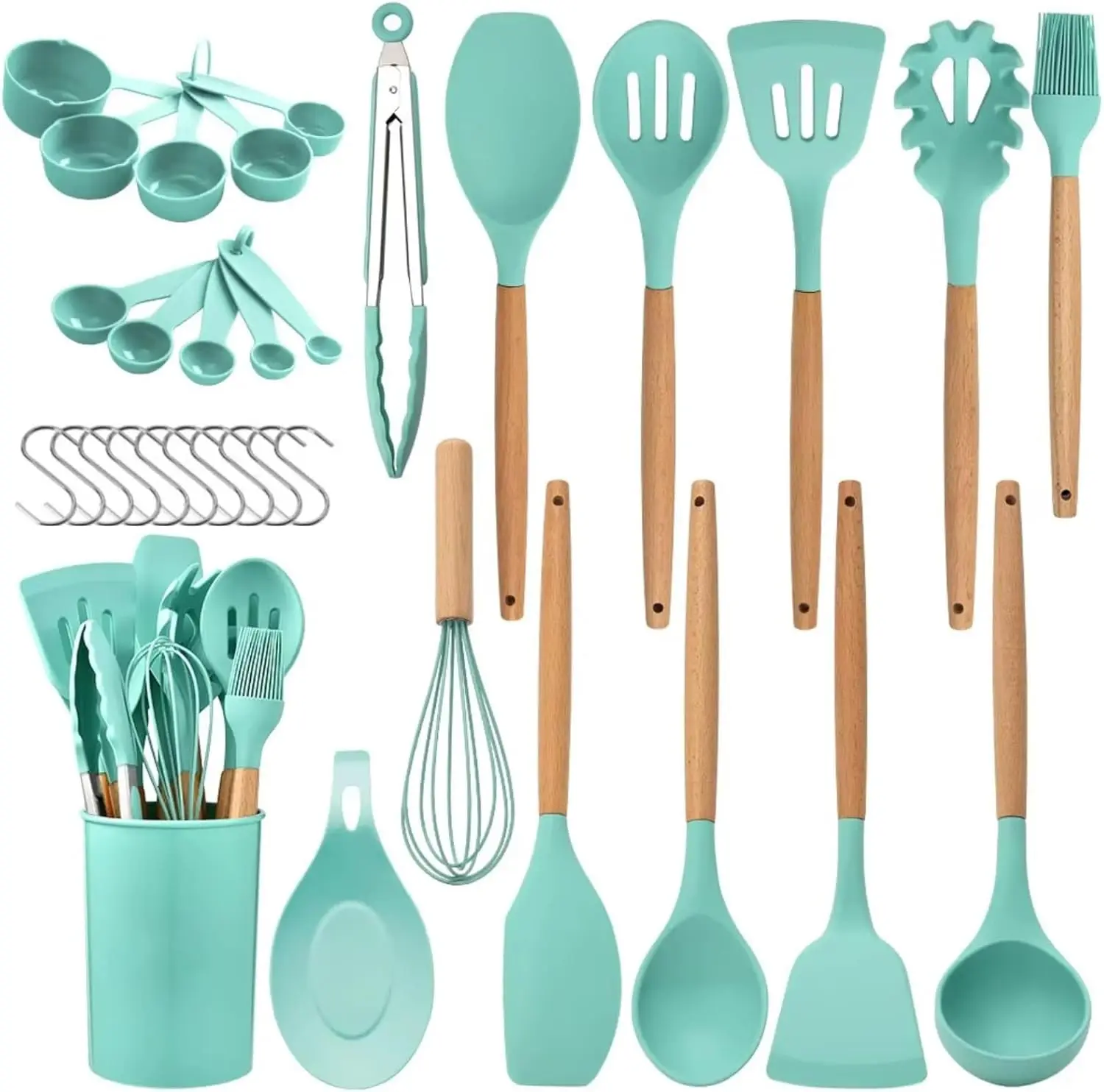 

33-Piece Silicone Kitchen Cooking Utensils Set with Holder| Heat-Resistant | Non-Stick Cooking Utensils with Wooden Hand