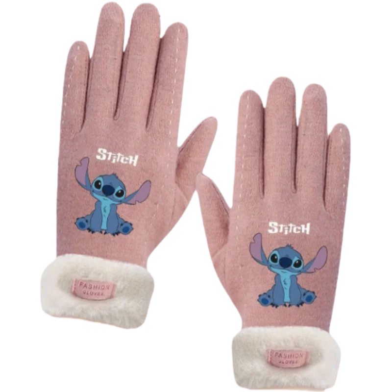 AliExpress BEAST KINGDOM New Disney Stitch Gloves Creative High-Value Cartoon Print Outdoor Cycling Windproof Fleece-Lined Touch Screen Full Finger Cover