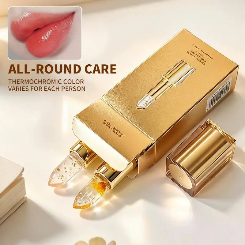 Gold Foil Color Changing Lip Balm Set Temperature Reactive Lipstick Personalized Pink Tint Hydrating Moisturizing Lip Care