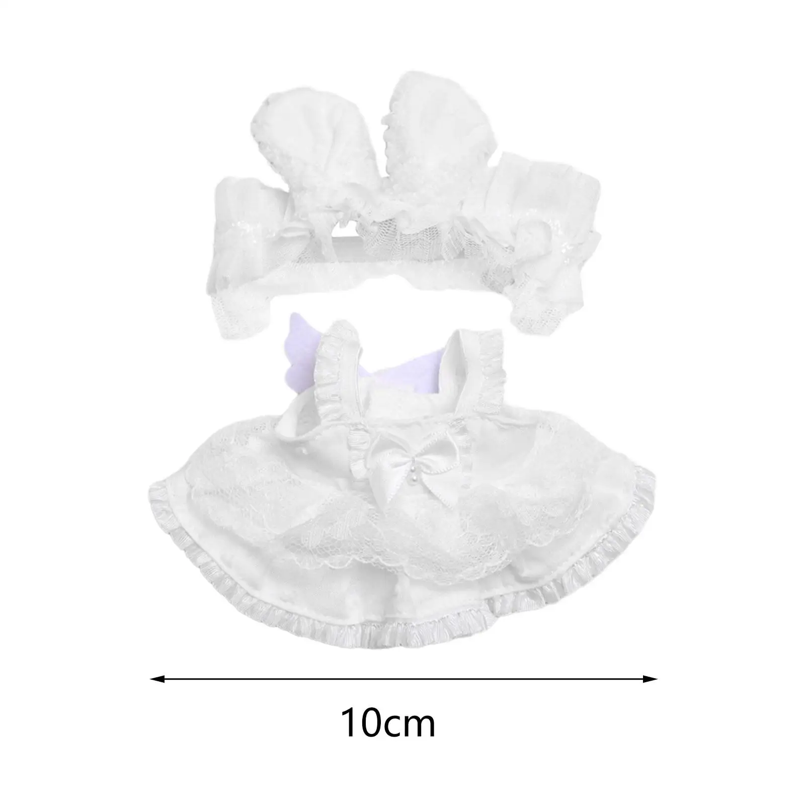 2 Pieces Dolls Lace Dress and Rabbit Ear Headband Accessory Handmade Clothes for 17cm Dolls Dress up Girls Dolls New Year Gifts