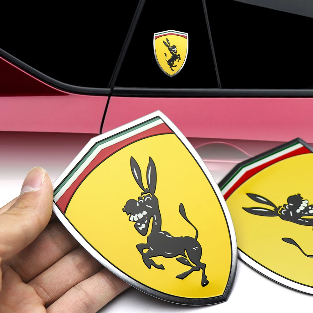 Car Styling 3D Aluminum Alloy Ferrari Donkey Badge Emblem Stickers Auto Decoration Body Fuel Tank Sticker Decal Accessories