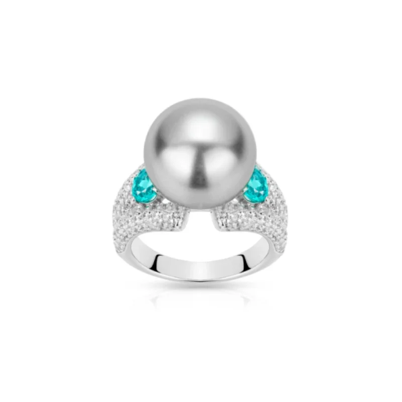 Bellux 925 Silver Synthetic Zircon Ring Grey Shell Pearl White Full Diamond Oval Paraiba Green Fashion Ring