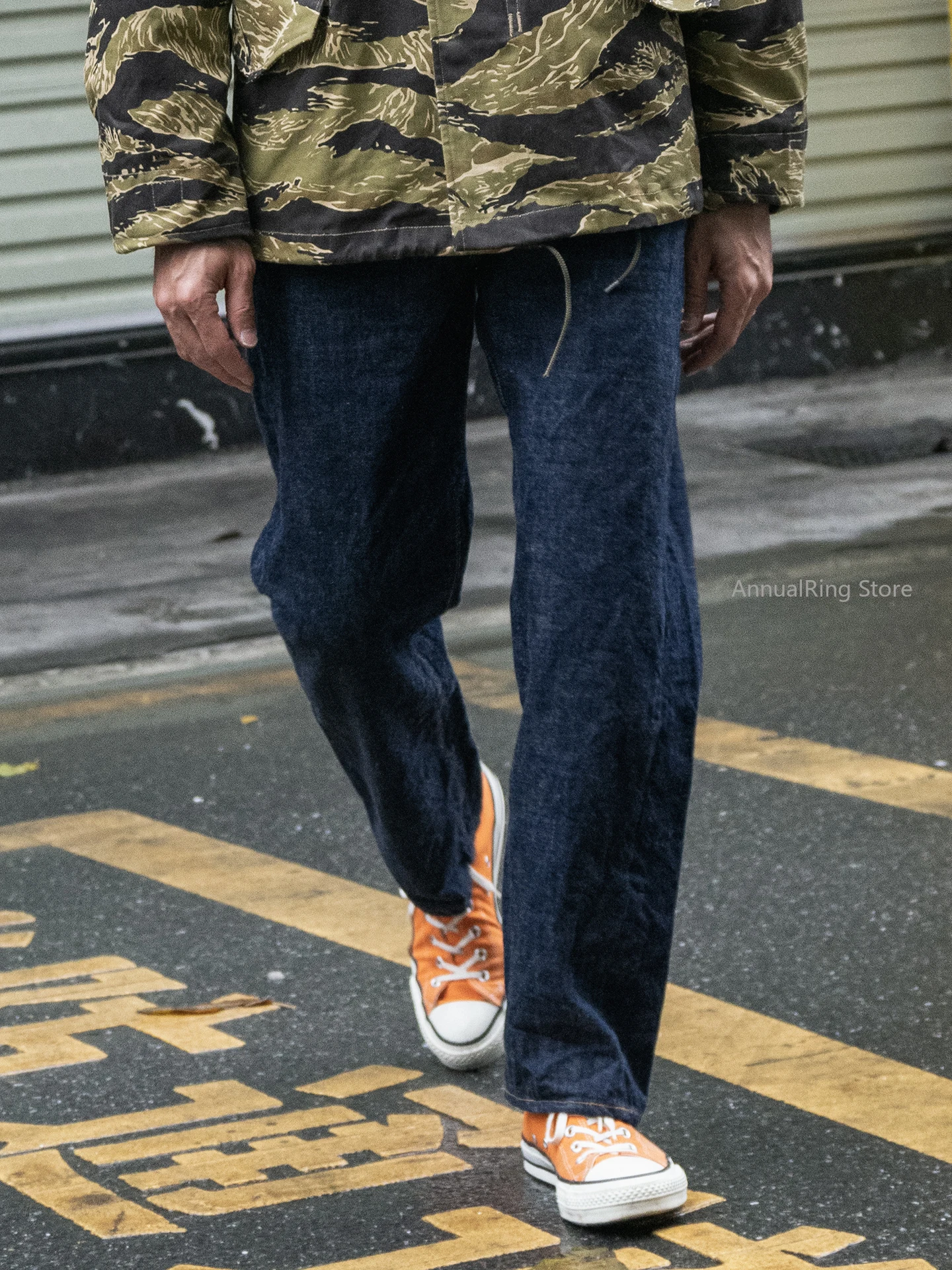 Rugged Bronson Raw Denim Pants Mid-60s 66801XX Primary Color Denim Selvedge Straight Jeans 14.5oz