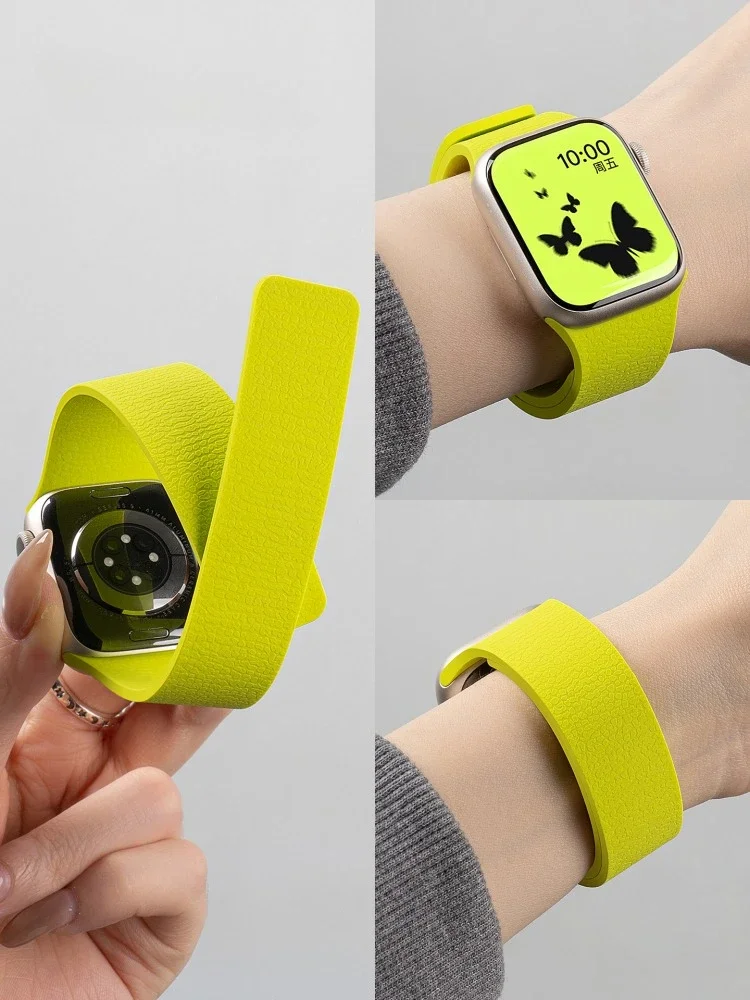 

Magnetic Loop Strap for Apple Watch ultra 2 Series 10/9/8/7/6/5 Soft Lychee Texture Silicone band for iWatch 46/44/45/40/41/49mm