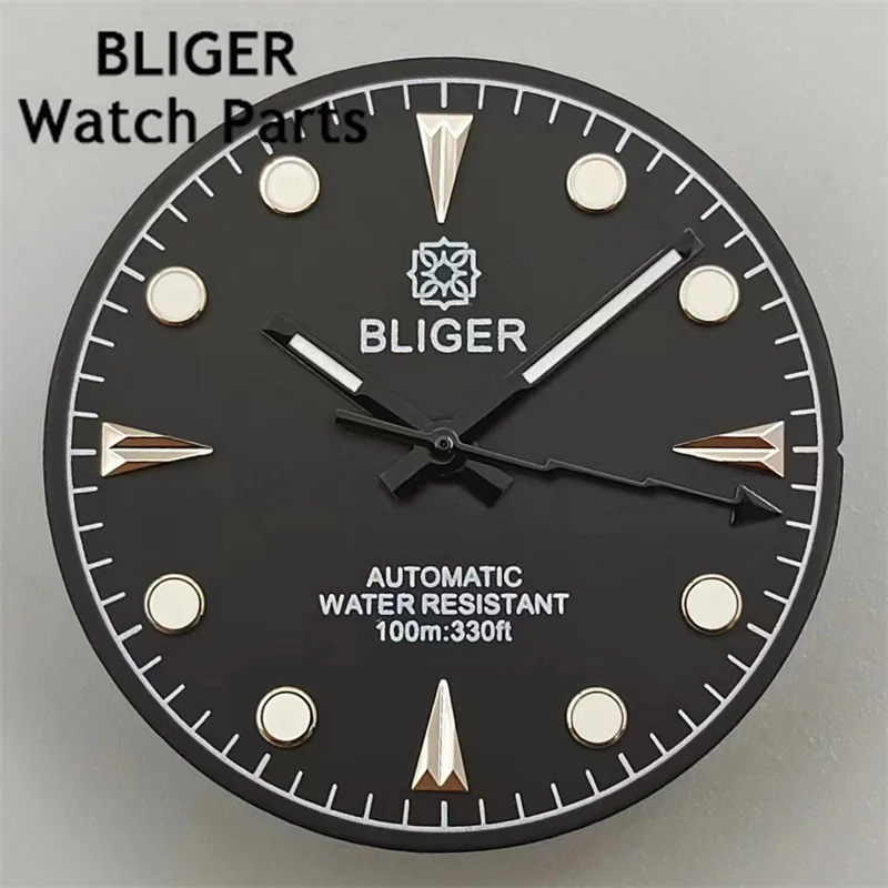 BLIGER 29mm Dial Black Green Blue white Dial Lightning hands Green Luminous Fit NH35 NH36 Movement