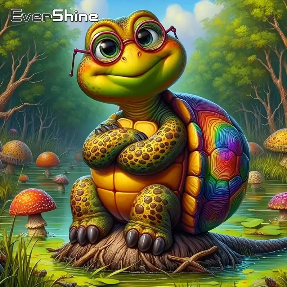 Evershine DIY Diamant-Stickerei Schildkröte Acryl-Bastelbedarf Diamant-Mosaik Schildkröten-Tier Kunsthandwerk Malerei Cartoon