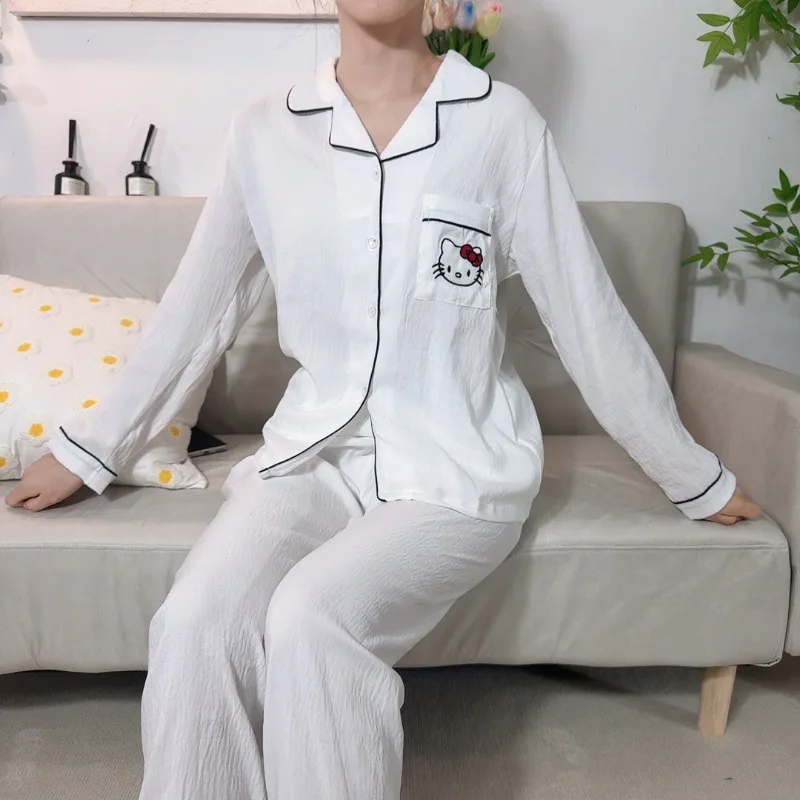 بيجامة هالو كيتي بيجامة سانريو للربيع والخريف بدلة بأكمام طويلة ملابس مريحة ملابس تنحيف هالو كيتي