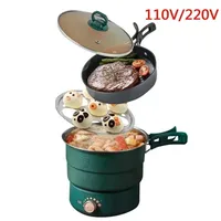 220V Electric Split Cooking Pot Foldable Multicooker Frying Pan Hotpot Steamer Rice Cooker Soup Maker Water Boiler Travel