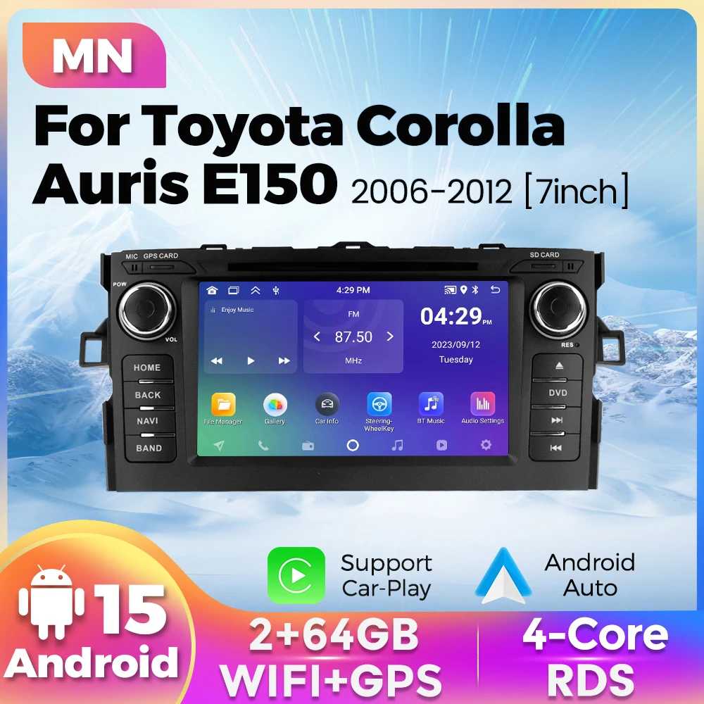 For Toyota Auris E150 Corolla 2006-2012 Android Car Stereo Multimedia Player GPS Navigation Carplay Auto Audio 2din RDS FM Radio