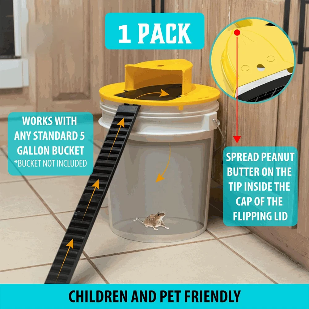 Mouse Trap Bucket Flip Lid Auto Reset Multi Catch Humane Rat Trap for Indoor Outdoor 5 Gallon Bucket Compatible (Lemon)