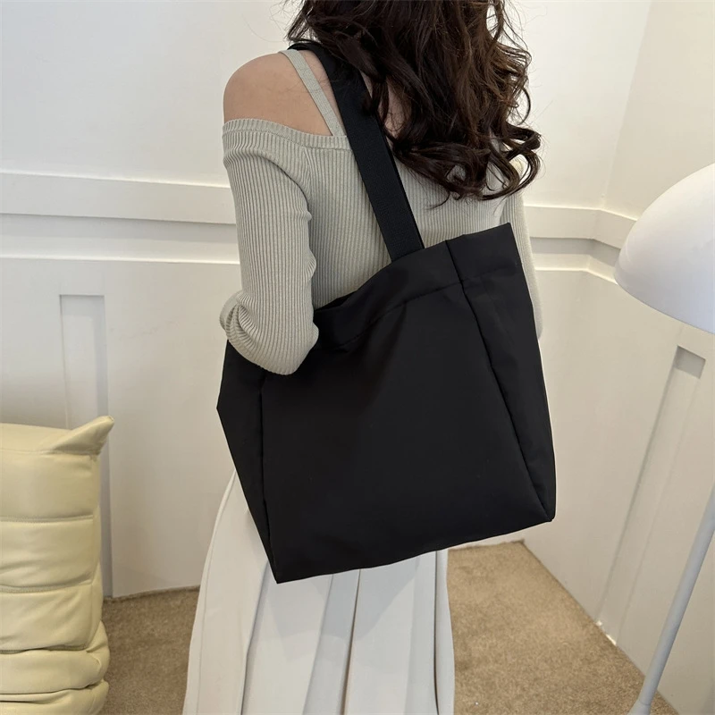 Sac fourre-tout en nylon solide pour femme, sac à provisions réutilisable, sacs à main strucHandbags, grande capacité, décontracté, esthétique, initié, document, mode