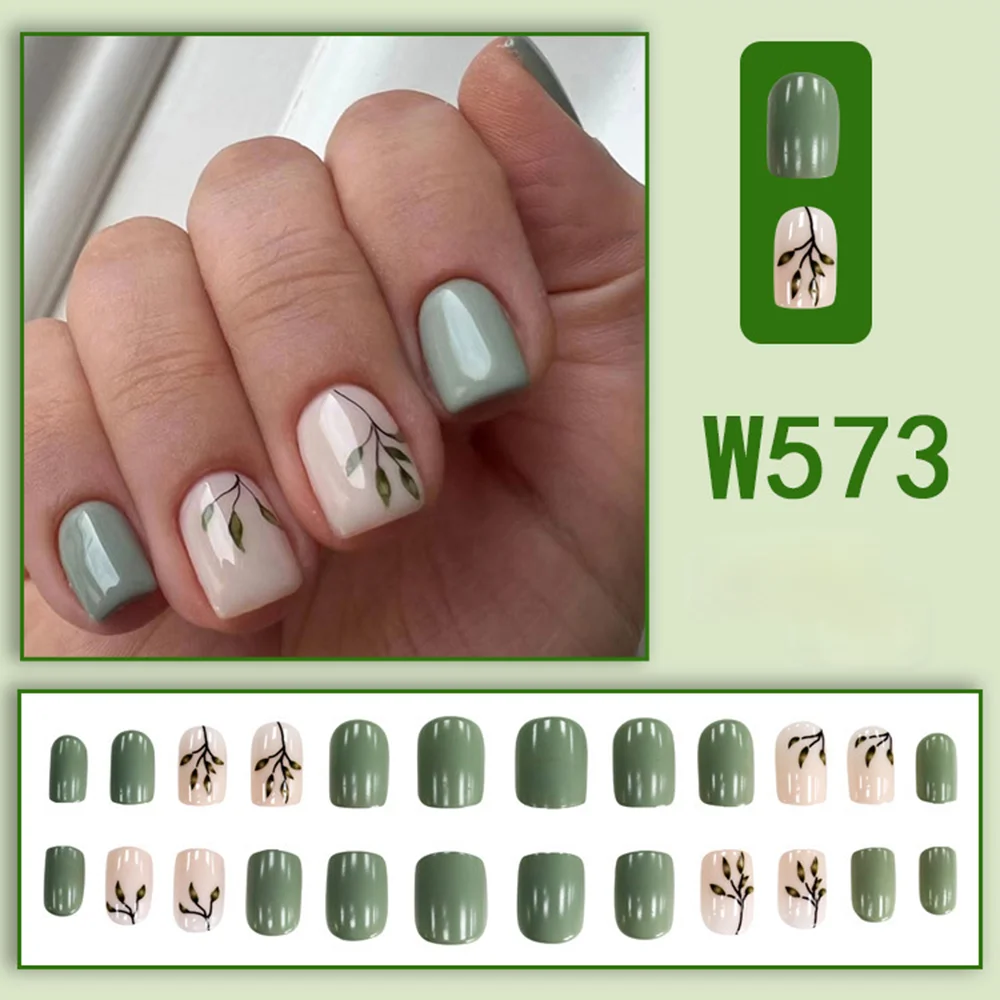 8pcs Matcha light green Acrylic Press on Nails Full Cover Wearable False Nails for women and girls