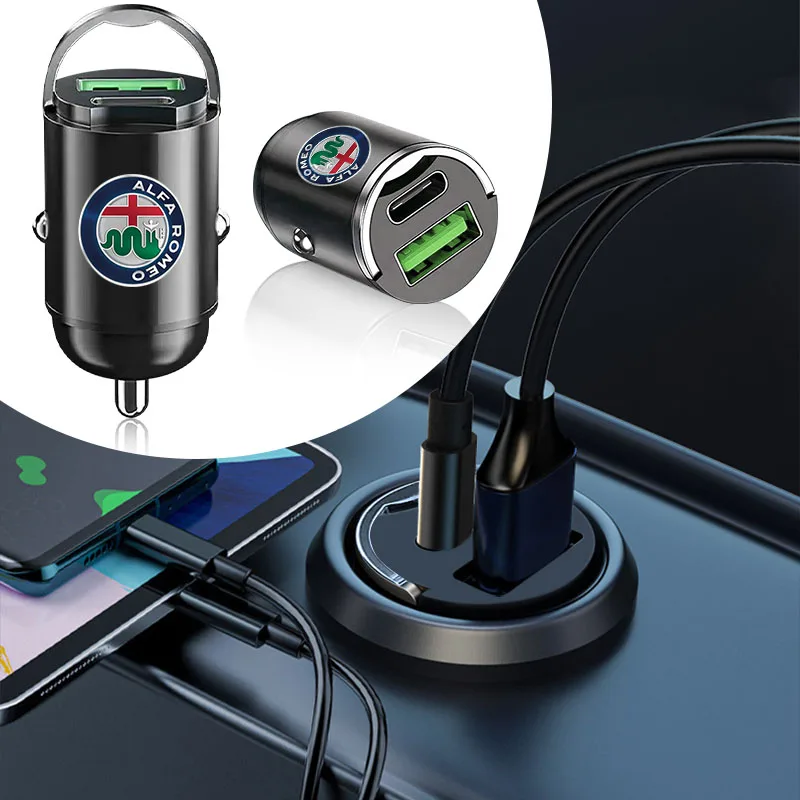 

Автомобильное зарядное устройство, зажигалка PD, быстрая зарядка для IPhone Mini USB Type C для Alfa Romeo Giulietta Giulia Mito Spider Alpha, подголовник