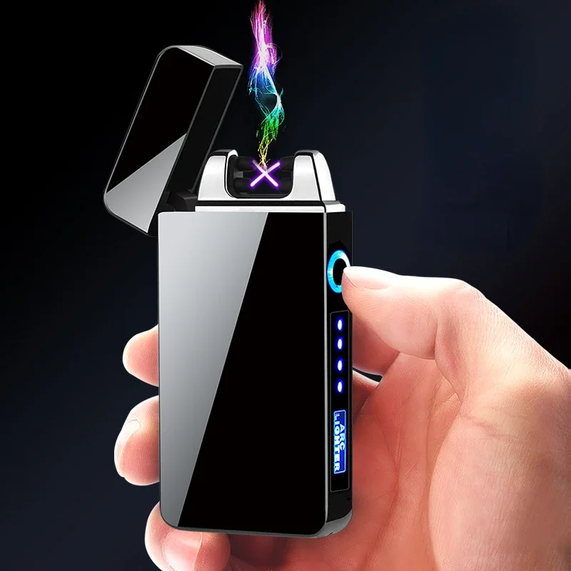 

Double Arc Electronic Lighter USB Rechargeable Lighter Windproof Metal Smoking Accessories LED Power Display Cigarette Lighters