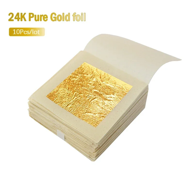 

24K Gold Leaf Sheets 10Pcs Gold Leaf Sheets For DIY Cake Decoration Arts Gilding Arts and Crafts