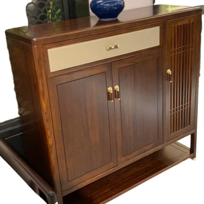 

Yjq side cabinet ebony wood living room solid wood modern entrance integrated against the wall home storage shoe cabinet