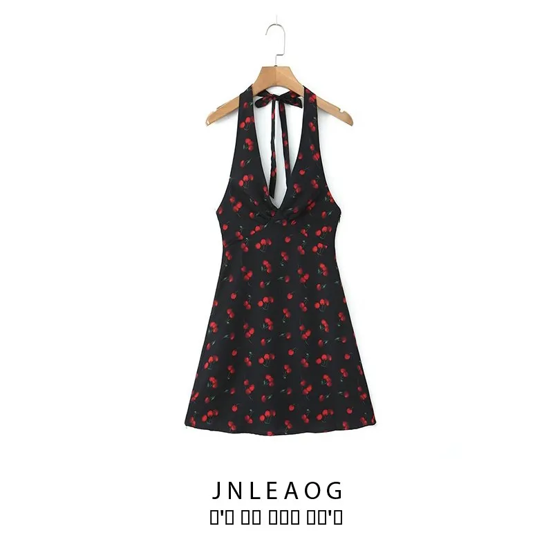 

Fashionable JNLEAOG Women's Short Backless Dress Neck Hanging Design Autumn New Style High Waist A-Line Skirt Polyester Fiber