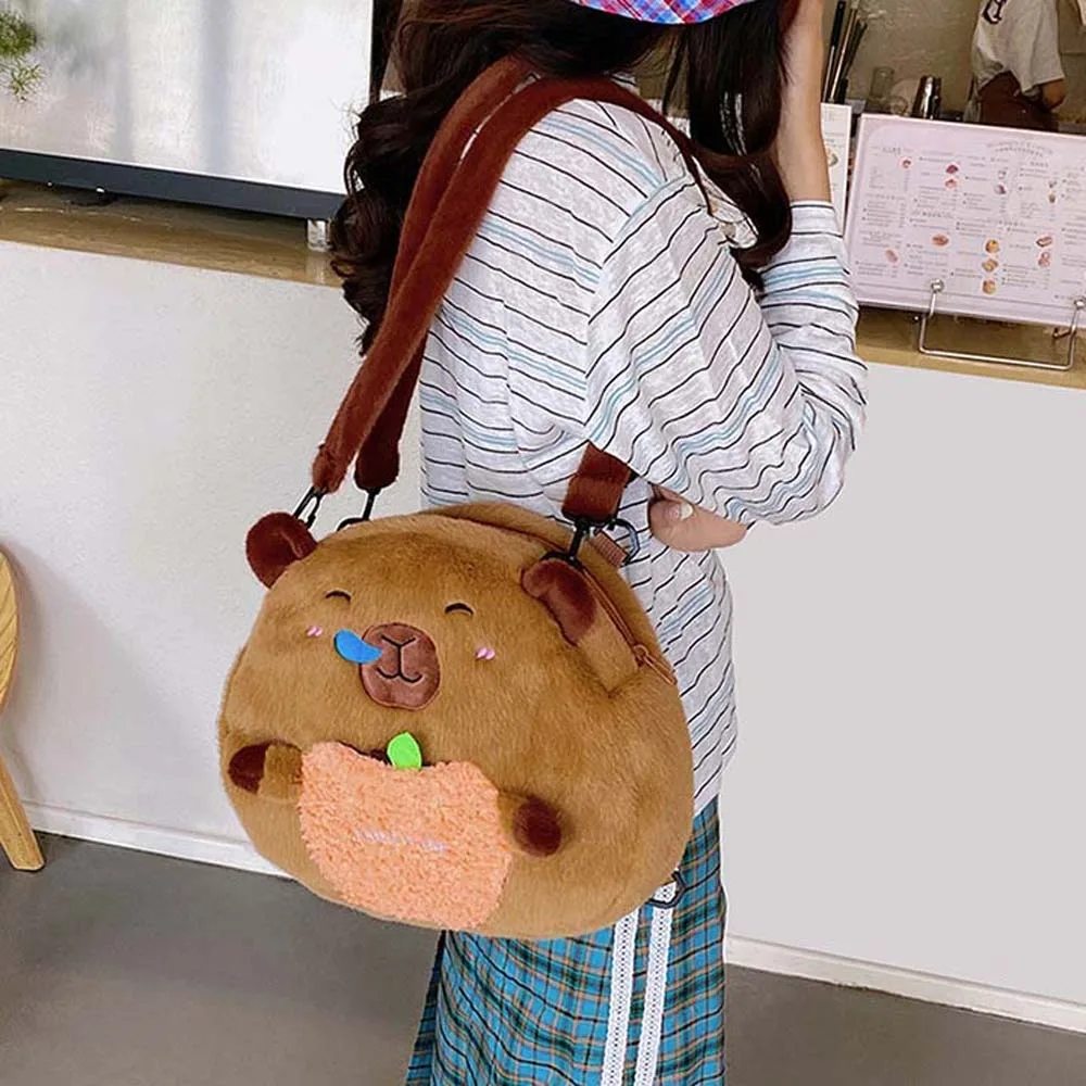 

Brown Cute Plush Capybara Daypack Large Capacity Soft Capybara Shoulder Bag PP Cotton Lightweight Cartoon Doll Backpack Students