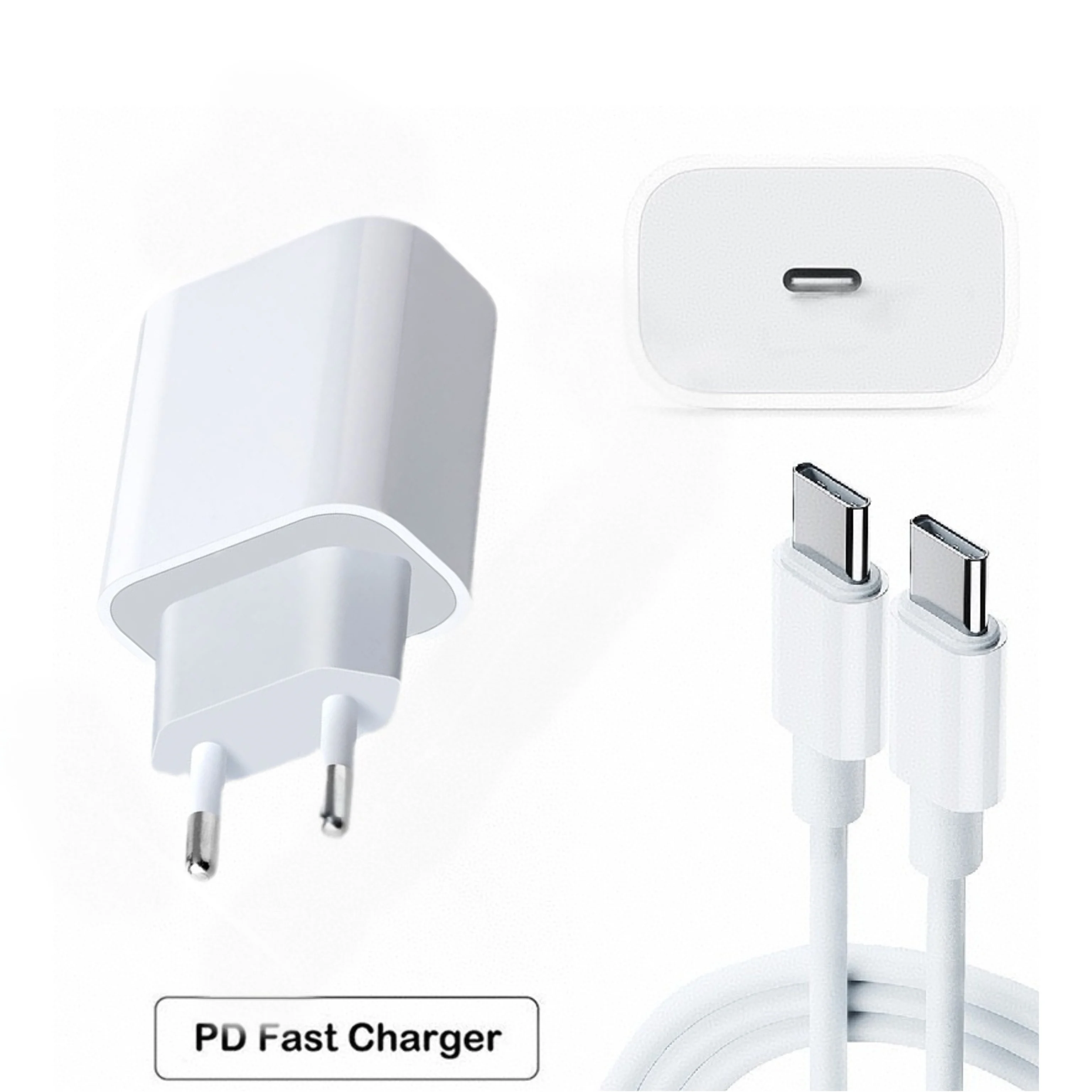 

20W USB-C Fast Charger EU Plug with 1M Dual Type-C TPE PD20W Fast Charging Cable Set for Apple 17/16/15