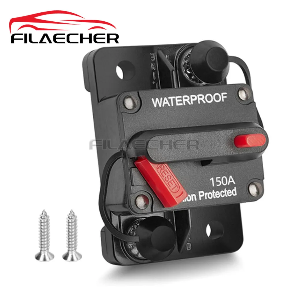 

Автоматический выключатель 12 В-48 В постоянного тока, 150 А, держатель предохранителя AMP с ручным сбросом, водонепроницаемый для лодок, троллингового двигателя, морских квадроциклов, прицепов