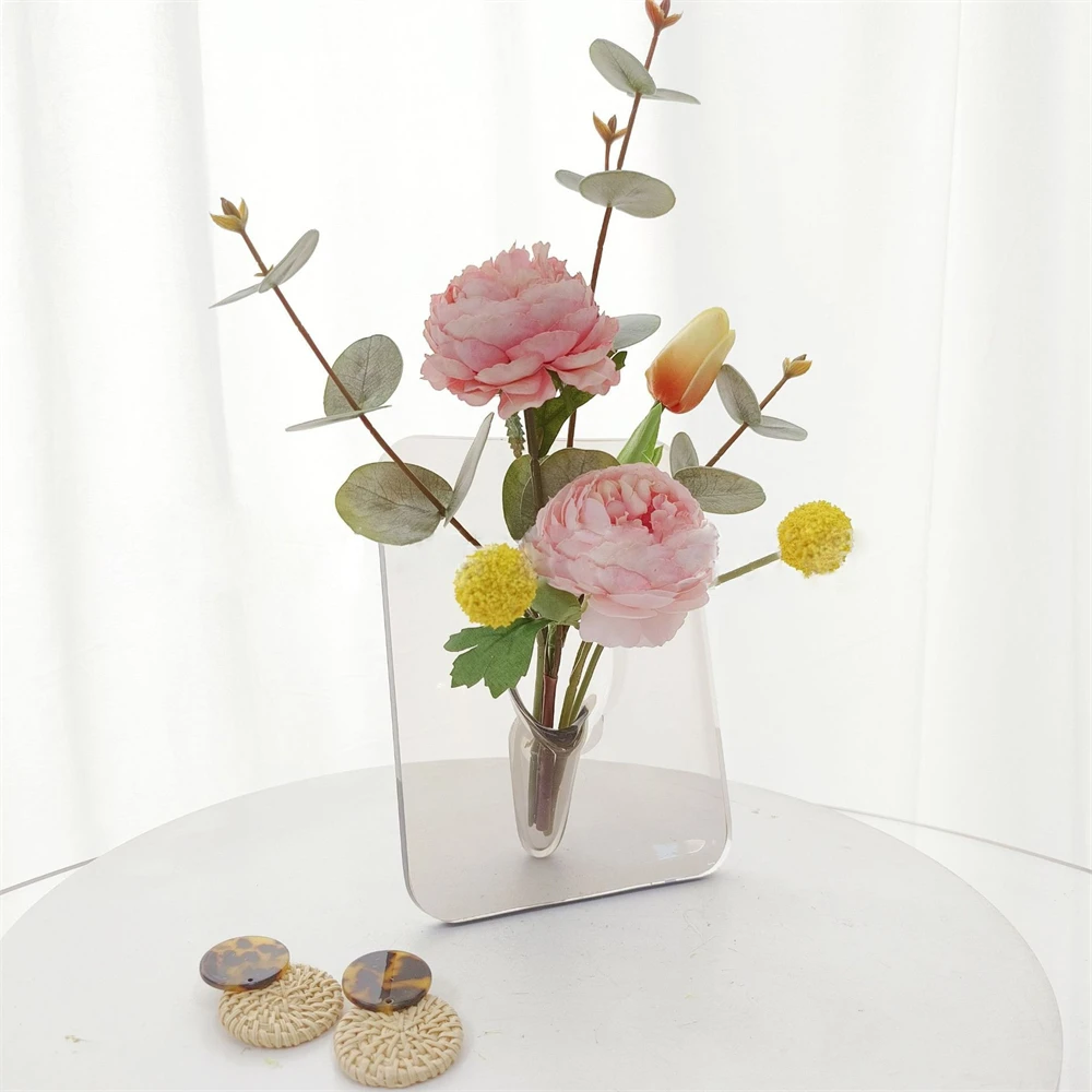 Modern Rectangle Flower Vase Ins Clear Acrylic Photo Frame Vase Living Room Office Vase Flower Holder Desktop Home Decoration