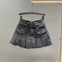 2025 Spring and summer Girls New Denim Shorts Cool Girls Denim Skirts Cute and Stylish Korean Pleated Skirt