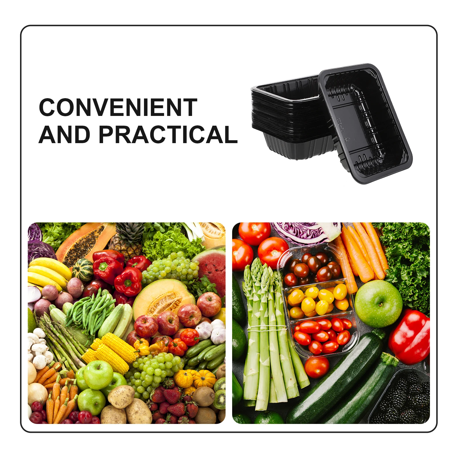 

50 Pcs Disposable Boxes Food Grade Plastic Containers Storage Fruit Boxes Black Color Safe Practical Home Work School Picnic